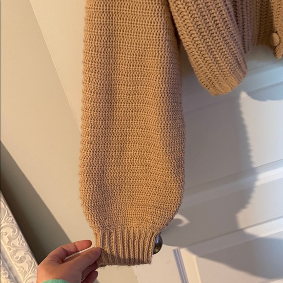 SHEIN Camel V-Neck Button-Up Cropped  Knit Cardigan Sweater - Picture 5 of 6
